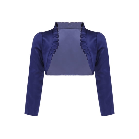 iEFiEL Kids Girls Satin Shrug Long Sleeve Bolero Flower Girl Dress Cover-Up Cape,Sizes 4-14 Navy Blue 14