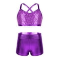 thumbnail image 1 of iEFiEL Kids Girls Sequins 2Pcs Ballet Dance Outfit Crop Top with Metallic Bottoms Set Purple 10, 1 of 7