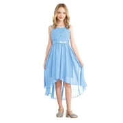 iEFiEL Kids Girls Sequins Pleated Birthday Party Prom Gown High-low Hem Flowy Wedding Flower Dress Blue 16