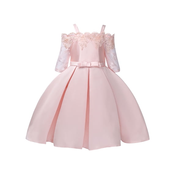 iEFiEL Kids Girls Sheer Lace Embroidered Flower Dress Princess Pageant Bridesmaid Birthday Dress Pink 6