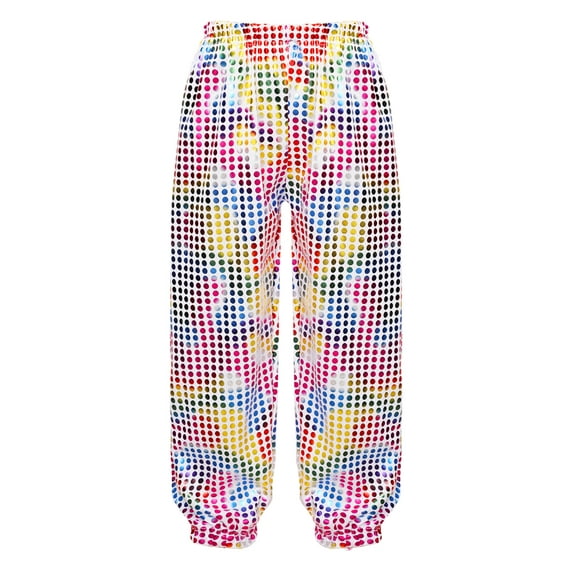 iEFiEL Kids Girls Shiny Dots Dance Pants for Hip-hop Jazz Stage Performance Competition Colorful 13-14
