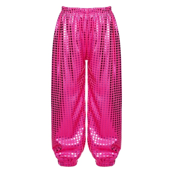 iEFiEL Kids Girls Shiny Dots Dance Pants for Hip-hop Jazz Stage Performance Competition Hot Pink 8-10
