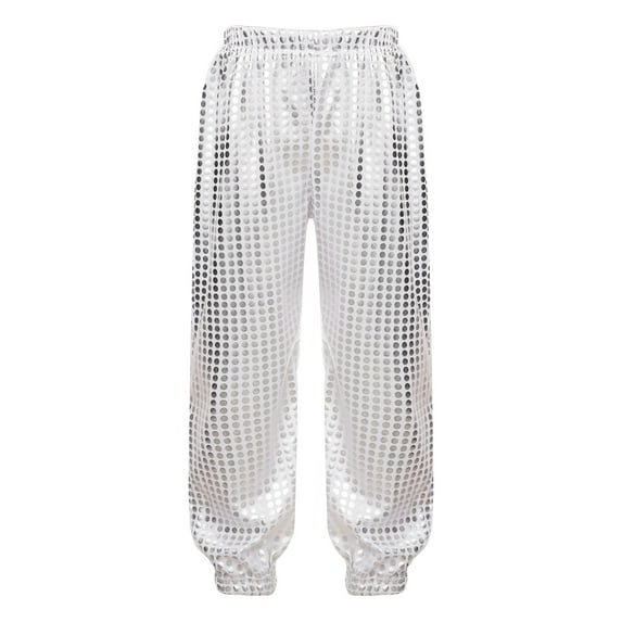 iEFiEL Kids Girls Shiny Dots Dance Pants for Hip-hop Jazz Stage Performance Competition Silver 7-8