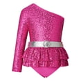thumbnail image 1 of iEFiEL Kids Girls Single Long Sleeve Gymnastics Ballet Leotard Oblique Shoulder Shiny Sequins Jumpsuit Acrobatics Bodysuit Hot Pink 8, 1 of 7