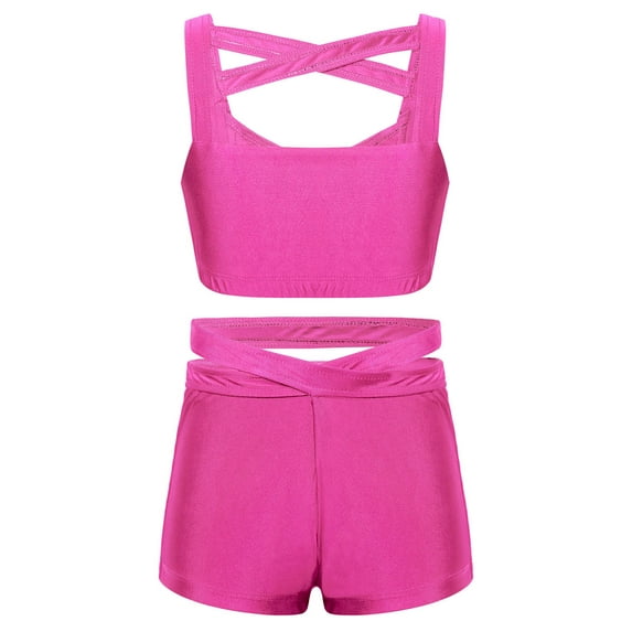 iEFiEL Kids Girls Sleeveless Activewear Crop Top with Dance Shorts for Yoga Workout Gym