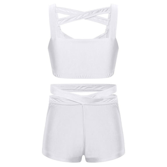 iEFiEL Kids Girls Sleeveless Activewear Crop Top with Dance Shorts for Yoga Workout Gym