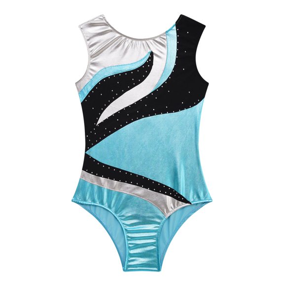 iEFiEL Kids Girls Sleeveless Ballet Dance Leotard Gymnastics Workout Bodysuit Sparkle Rhinestones Ballerina Costume Blue 10