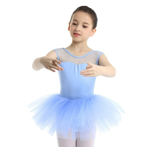 iEFiEL Kids Girls Sleeveless Leotard Stretch Mesh Splice Ballet Dance Gymnastics Tutu Dress