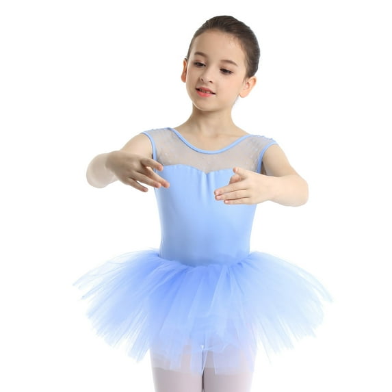 iEFiEL Kids Girls Sleeveless Leotard Stretch Mesh Splice Ballet Dance Gymnastics Tutu Dress