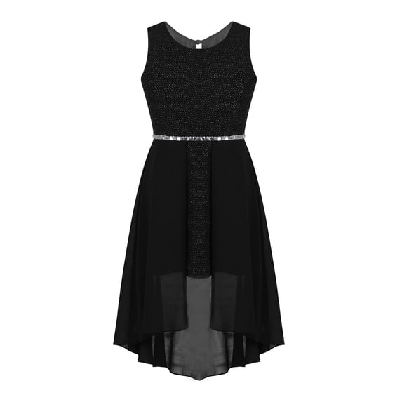 iEFiEL Kids Girls Sleeveless Sparkly Rhinestone High-low Hem Dress for Birthday Party Black 4