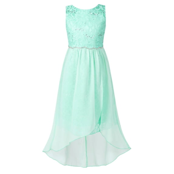 iEFiEL Kids Girls Sleeveless Sparkly Rhinestone High-low Hem Dress for Birthday Party Mint Green-A 8