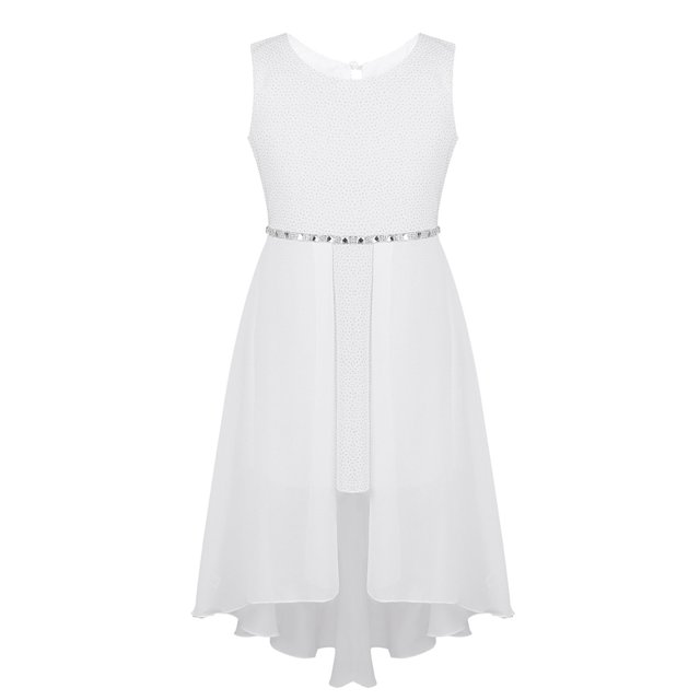 iEFiEL Kids Girls Sleeveless Sparkly Rhinestone Highlow Hem Dress for