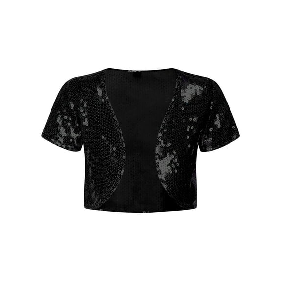 iEFiEL Kids Girls Sparkly Sequins Bolero Cropped Glitters Shrug Cardigan for Wedding Birthday Party Dress Black 10