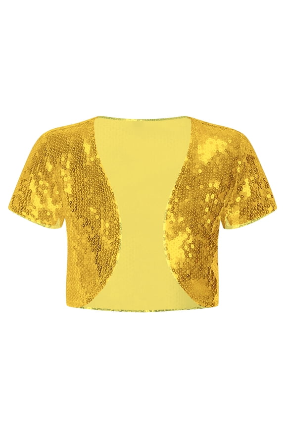 Kids Girls Sparkly Sequins Bolero Cropped Glitters Shrug Cardigan for Wedding Birthday Party Dress Gold 10
