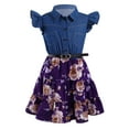 thumbnail image 1 of iEFiEL Kids Girls Summer A-line Dress Denim Bodice Floral Print Dress Purple 2, 1 of 7