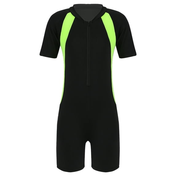 iEFiEL Kids Girls Swimsuit One-piece Short Sleeves Bathing Suit Rash Guard Black Yellow 12