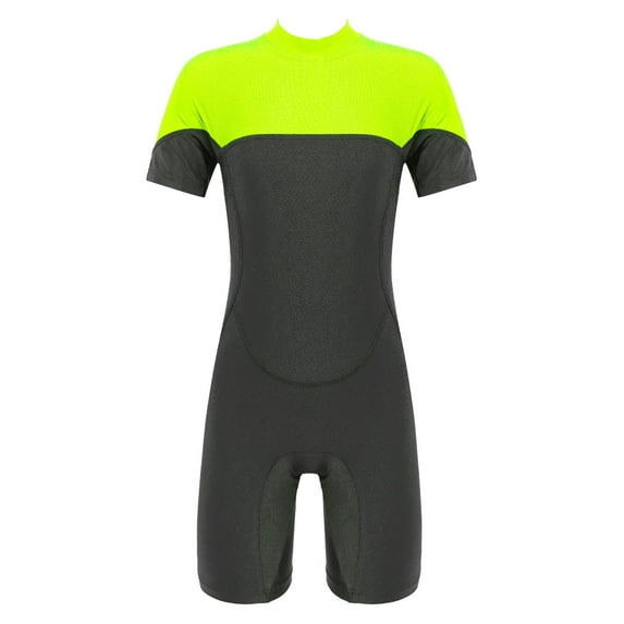 iEFiEL Kids Girls Swimsuit One-piece Short Sleeves Bathing Suit Rash Guard Fluorescent_Green 12