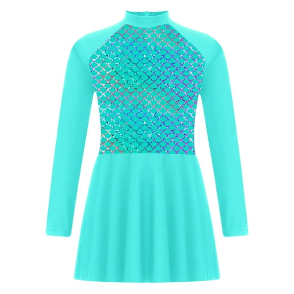 iEFiEL Kids Girls UPF 50  Long Sleeve Swim Cover Ups Swimming Dress Top Rash Guard Swimsuit Beachwear Green 6