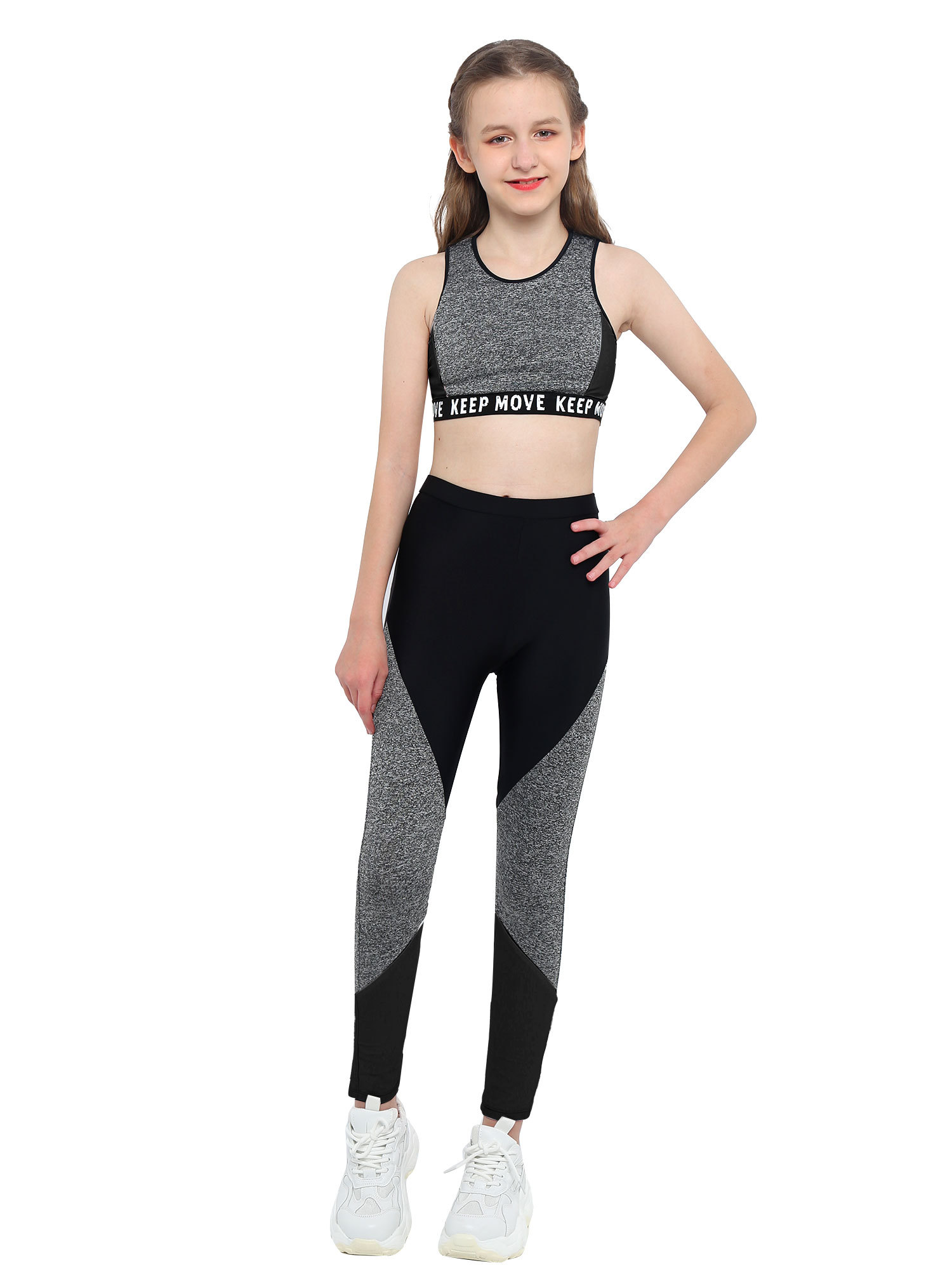 IEFiEL Kids Girls Workout Running Sports Suit Set Wide Straps Tops With IEFiEL Kids Girls Workout Running Sports Suit Set Wide Straps Tops With