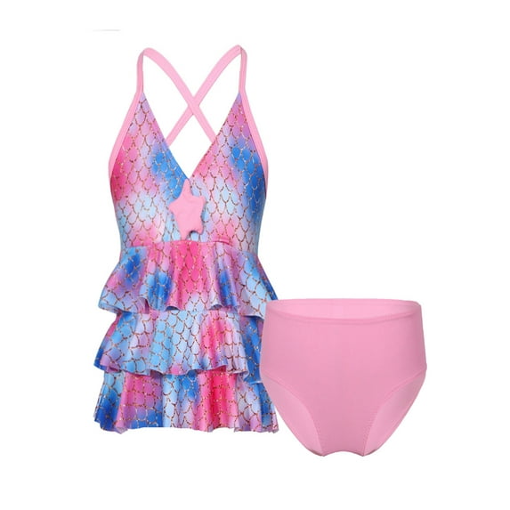 iEFiEL Kids Little&Big Girls Swimsuit Mermaid Scales Swimwear with Bottoms Bathing Suit
