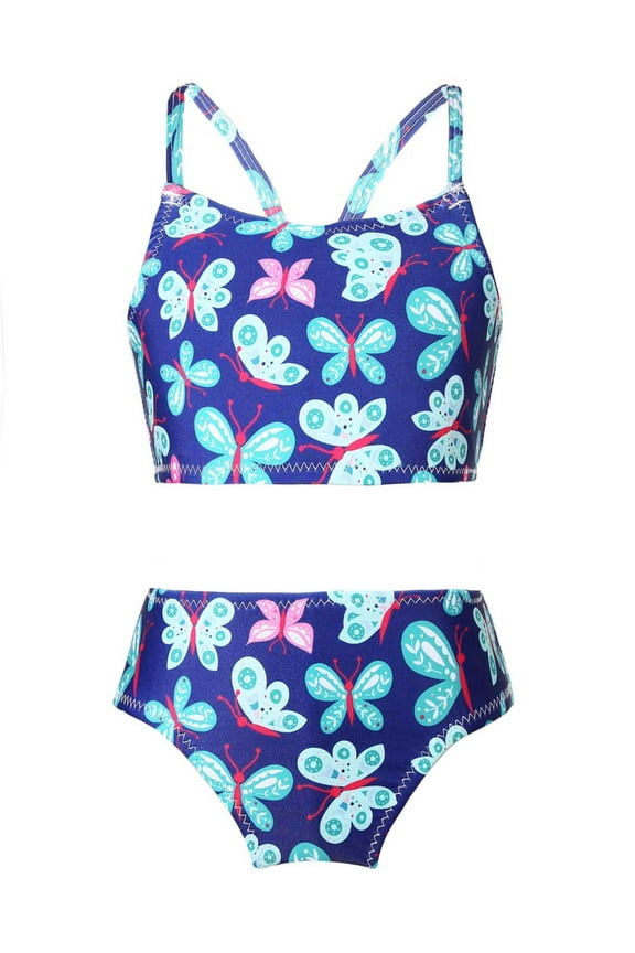 Kids Little Girls 2-Piece Cartoon Printing Bikini Set Swimwear,Sizes 2T-10 Butterfly Mint 10