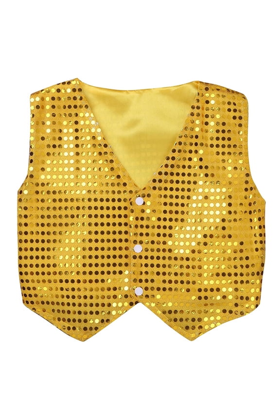 Kids Unisex Boys Girls Sequin Vest Top Bling Waistcoat for Jazz Stage Dance Performance Gold 7-8