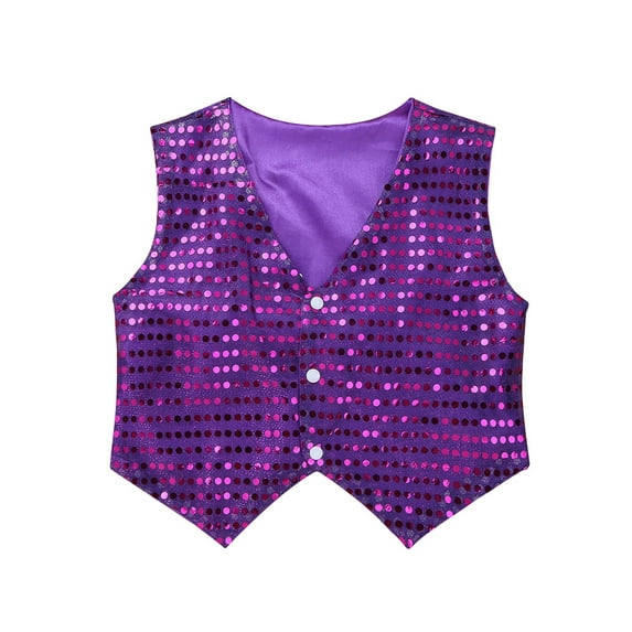 iEFiEL Kids Unisex Boys Girls Sequin Vest Top Bling Waistcoat for Jazz Stage Dance Performance Purple 10-12