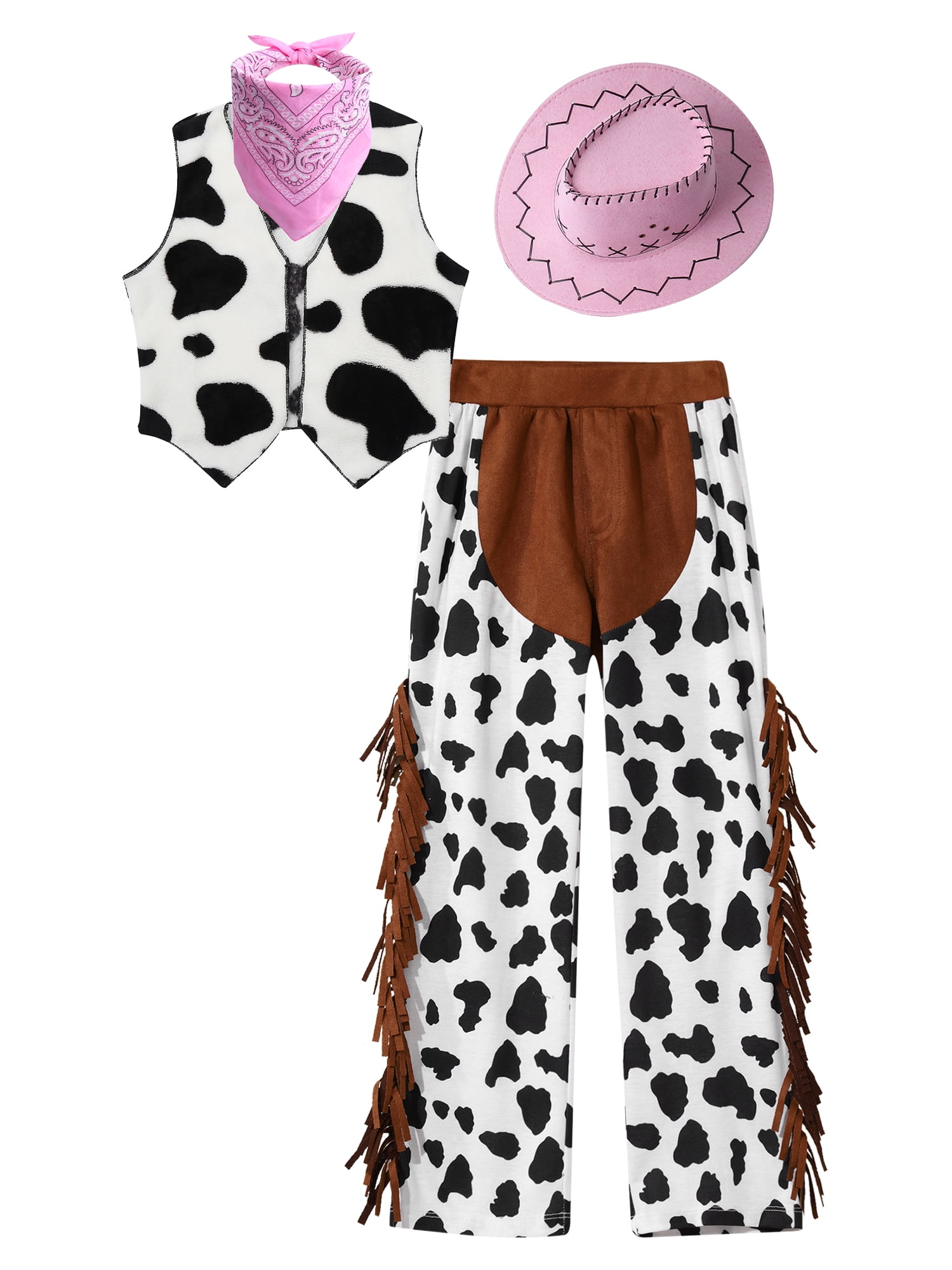 iEFiEL Kids Western Rodeo Cowboy Pants Cow Print Tassels Pants Carnival