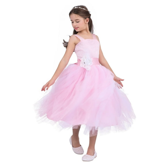 iEFiEL Little Big Girls Cross Back Flower Girl Dress Wedding Tulle Birthday Party Dress