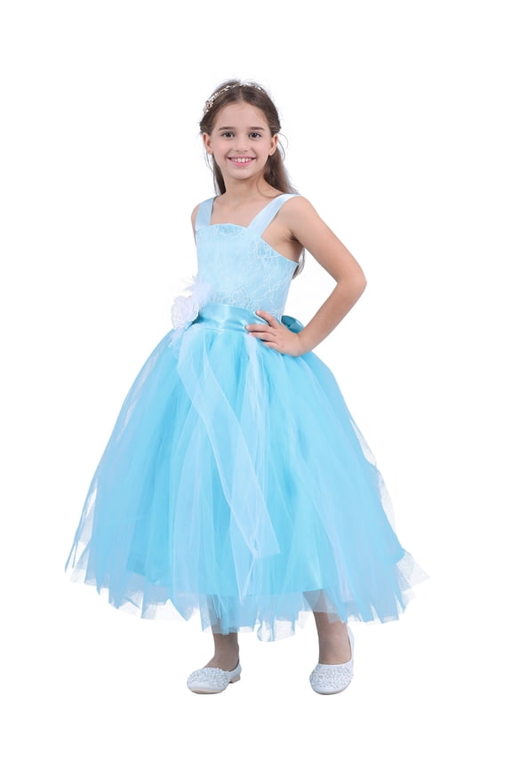 Little Big Girls Cross Back Flower Girl Dress Wedding Tulle Birthday Party Dress