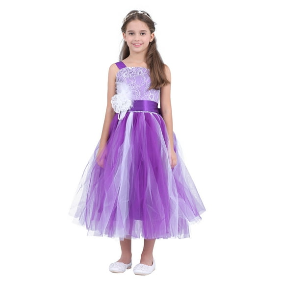 iEFiEL Little Big Girls Cross Back Flower Girl Dress Wedding Tulle Birthday Party Dress