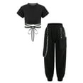 thumbnail image 1 of iEFiEL Little&Big Girls Short Sleeve Crop Top with Chain Pants for Jazz Dance Hip Hop Performance,Sizes 3-16, 1 of 7