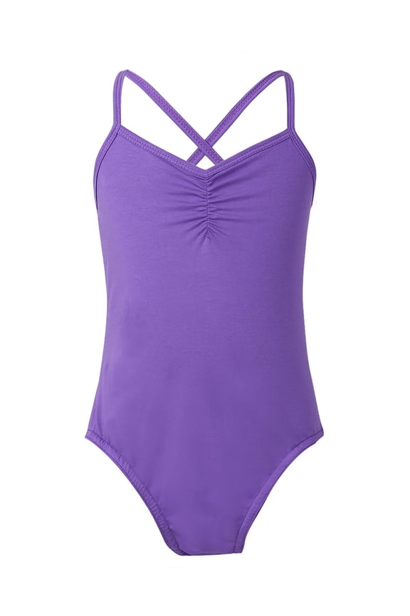 Little Girls Ballet Dance Leotard Cotton Basic Criss Cross Gymnastic Camisole Leotard Purple 3-4