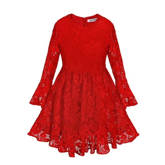iEFiEL Little Girls Christmas Party Costume Classic Lace Swing Dress,Sizes 2-8