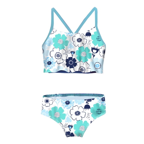 iEFiEL Little Girls Swimwear Tropical Holiday Bathing Suit Flounce Top with Briefs Set Floral Mint Green XXL