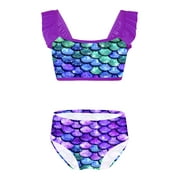 iEFiEL Little Girls Two Piece Fish Scales Tankini Swimsuit Top with Briefs Summer Beachwear Pink Orange 6