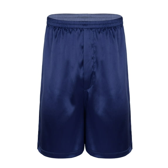 iEFiEL Men Satin Boxer Shorts Pajamas Solid Color Loose Shorts Trunks Royal_Blue L