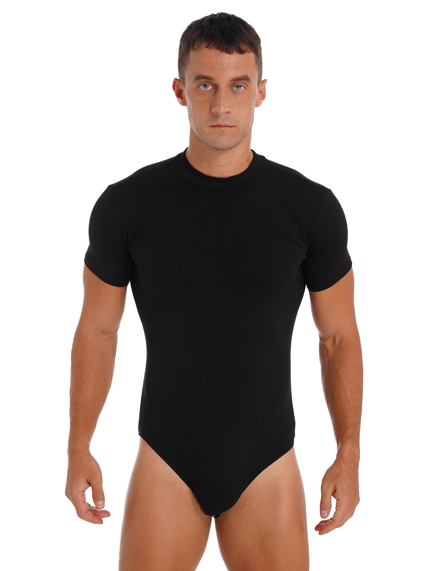 iEFiEL Men Short Sleeve Bodysuit with Turn-down Collar One-Piece Leotard