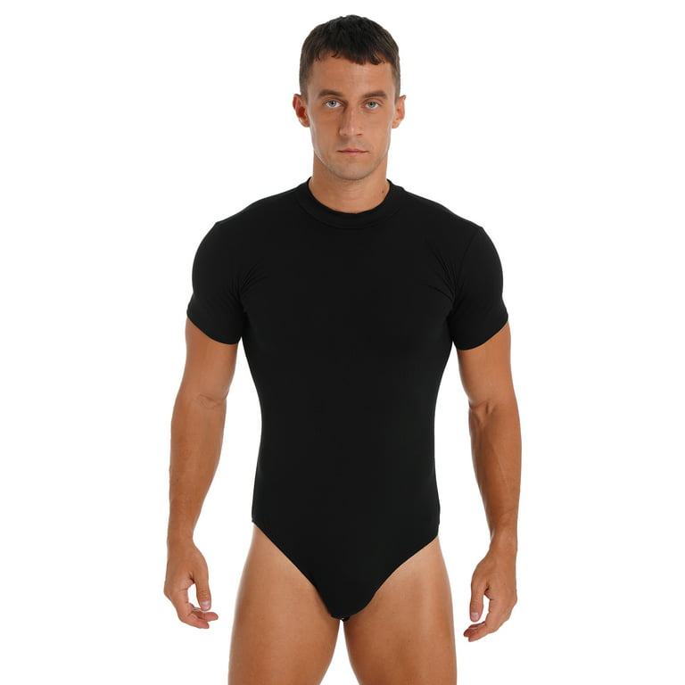 iEFiEL Men Short Sleeve Bodysuit with Turn-down Collar One-Piece Leotard