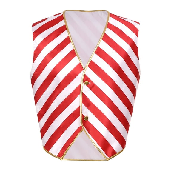 iEFiEL Mens Candy Cane Costume Satin Striped V-Neck Santa Waistcoat Circus Costume Vest Red&White 3XL