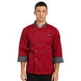thumbnail image 1 of iEFiEL Mens Chef Coat Long Sleeve Kitchen Cooking Uniform Jacket with Chest Arm Pockets Red XXL, 1 of 7