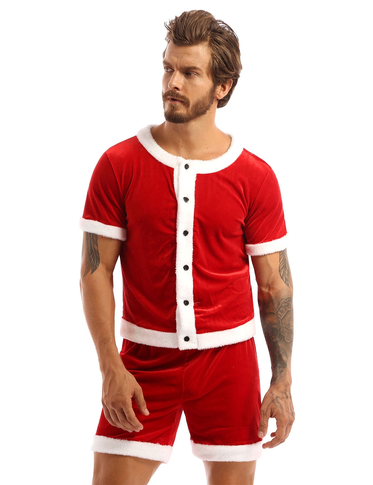 iEFiEL Mens Christmas Santa Claus Costume Carnival Party Outfit Velvet