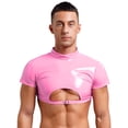 thumbnail image 1 of iEFiEL Mens Faux Leather Cutout Half Tank Top Muscle Tops Short Sleeve Zipper Buckle Shirt Clubwear Pink 4XL, 1 of 5