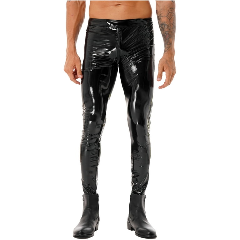 iEFiEL Mens Faux Leather Pants Shiny Low Waist Tight Trousers for Club  Stage Show Rock Band Performance