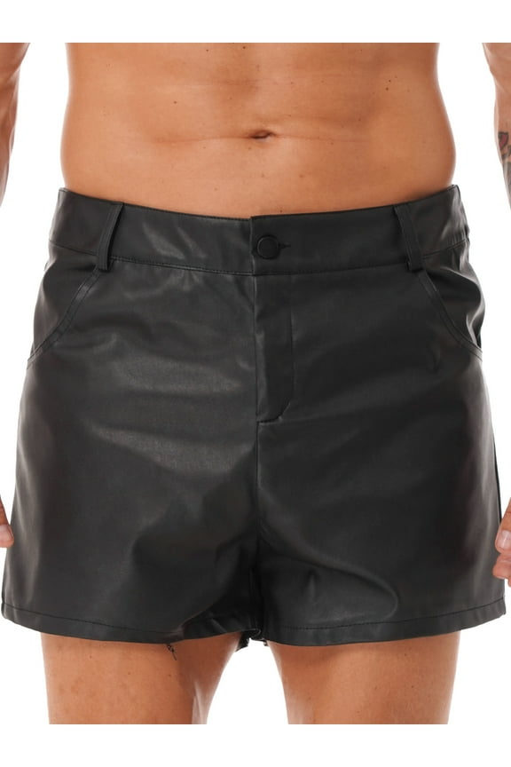Mens Faux Leather Pocket Boxer Shorts Vintage Punk Booty Shorts
