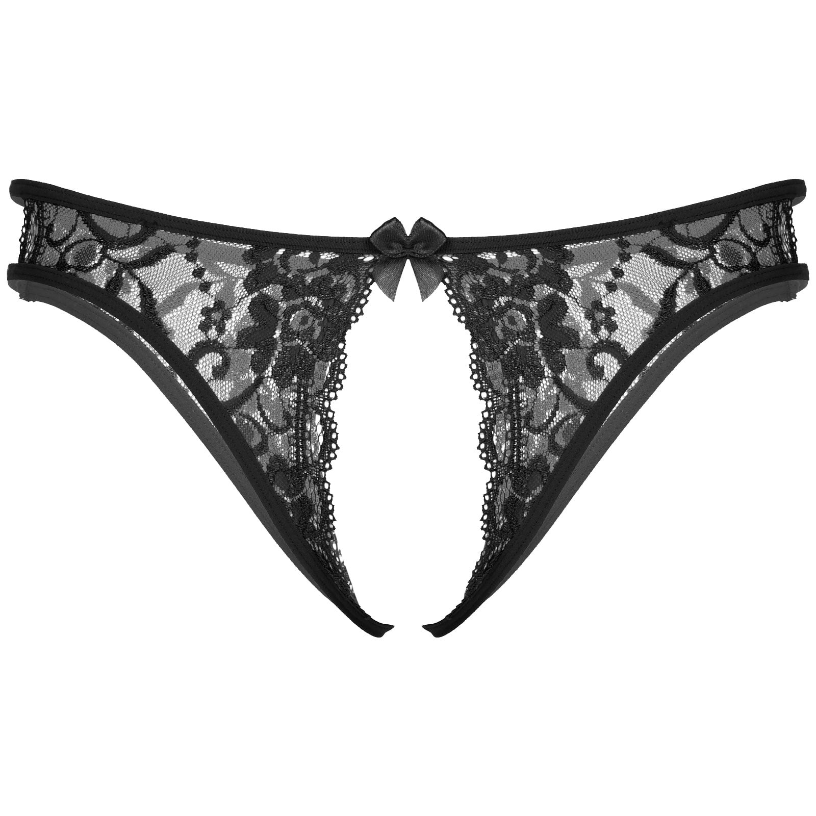 iEFiEL Mens Floral Lace Tback Low Rise GString Thongs Underwear Black