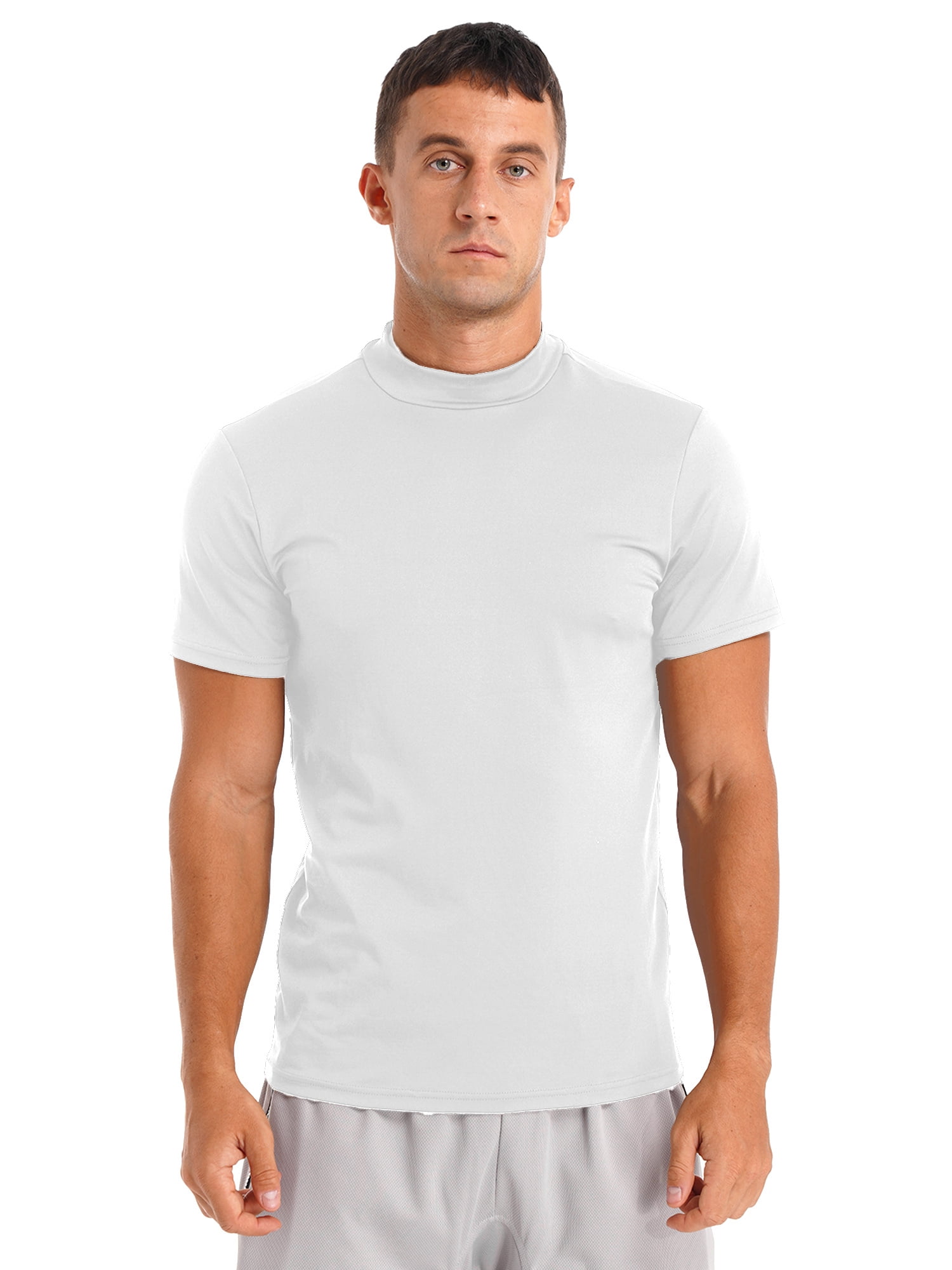 Men's Mock Neck Short Sleeve T-Shirt - Light Grey main image 0