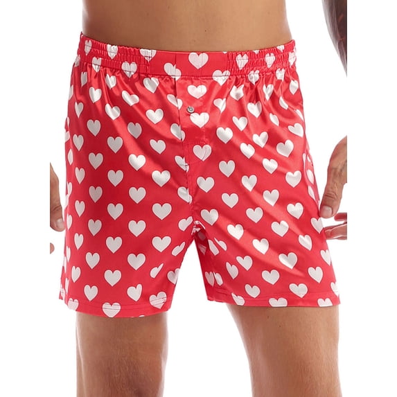 iEFiEL Mens Silk Satin Boxer Shorts Summer Loose Lounge Sports Shorts Pants Red M