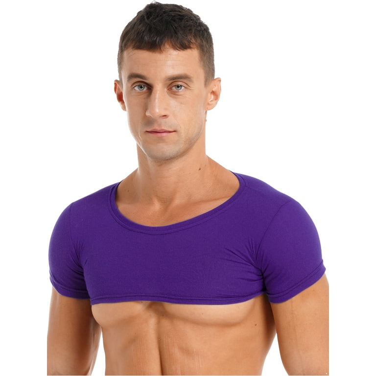iEFiEL Mens Solid Color Crop Top Clubwear Short Sleeve T Shirt Gym Rave Party Tops Purple XL Walmart