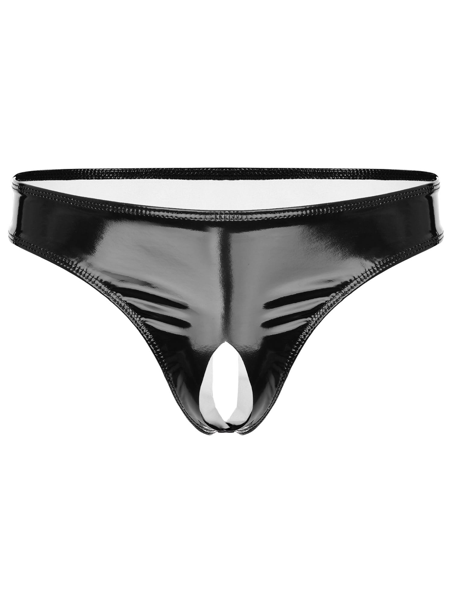 iEFiEL Mens Wet Look Patent Leather Open Crotch Underwear Low Rise High